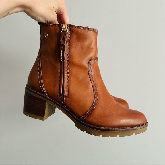 Pikolinos Llanes Brandy Zip Calfskin Leather Ankle Boots Cognac Brown 8.5 9 - Picture 2 of 12